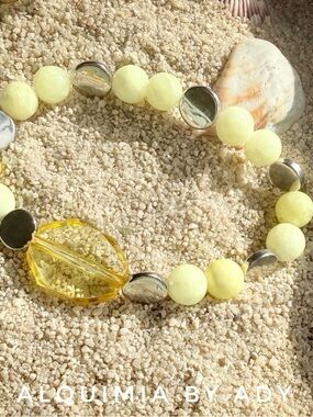 DOPAMINE + yellow jade hand crafted beaded statement bracelet/harmony & balance